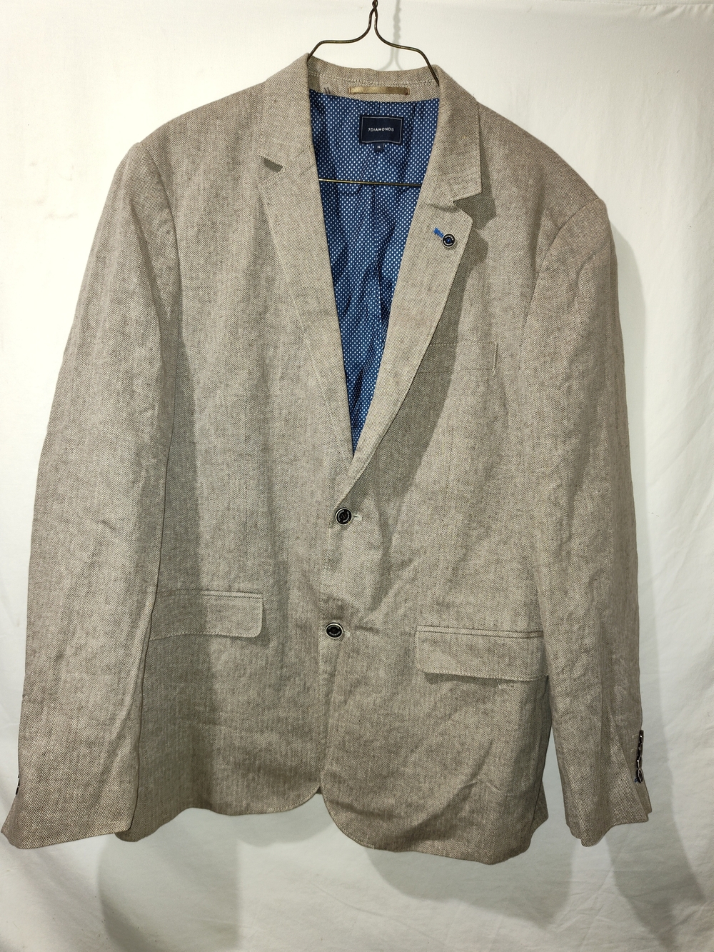 7 Diamonds Men’s Light Beige Linen Sport Coat with Blue Lining